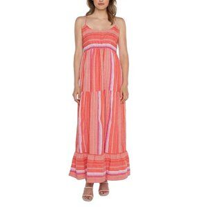 Liverpool Racerback Tiered Maxi Dress with Pockets Size L Summer Vacation Cotton